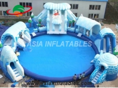 Cartoon Bouncer Ice World Inflatable Polar Bear Water Park